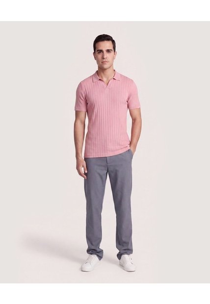 Polo Tricot Line Texture  Para Hombre Rosa Ostu