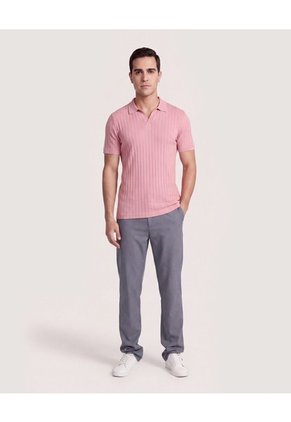 Polo Tricot Line Texture Para Hombre Rosa Ostu