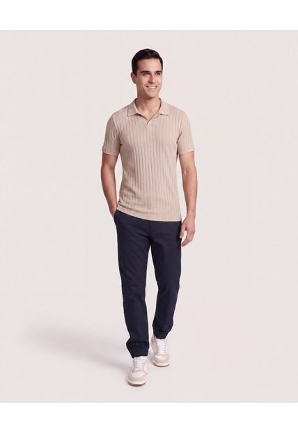 Polo Tricot Line Texture  Para Hombre Camel Ostu