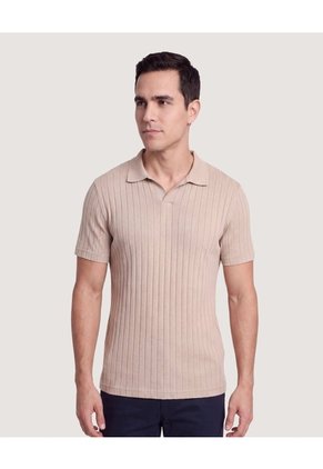 Polo Tricot Line Texture  Para Hombre Camel Ostu