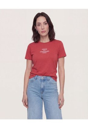 Camiseta  Para Mujer Manga Corta Cuello Redondo Color Terracota Marca Ostu #40092730