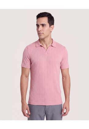 Polo Tricot Line Texture Para Hombre Rosa Ostu