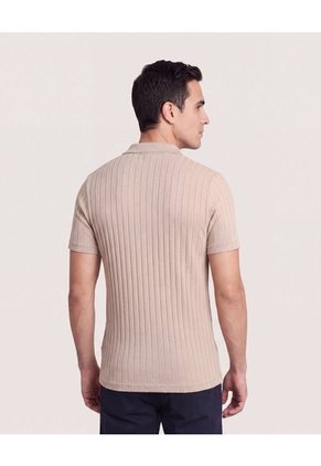 Polo Tricot Line Texture  Para Hombre Camel Ostu