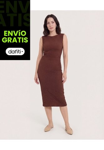 Vestido Midi Ajustado Manga Sisa  Para Mujer Café Ostu Ostu