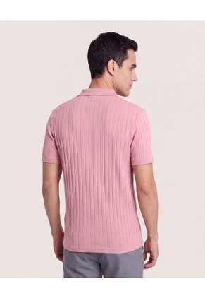 Polo Tricot Line Texture Para Hombre Rosa Ostu