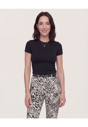 Camiseta Para Mujer Manga Corta Cuello Redondo Color Negro Marca Ostu #40097993