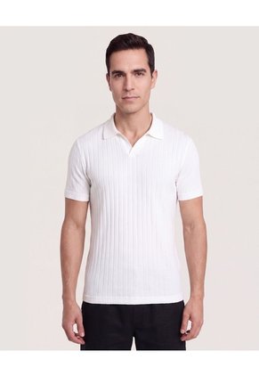 Polo Tricot Line Texture Para Hombre Crema Ostu