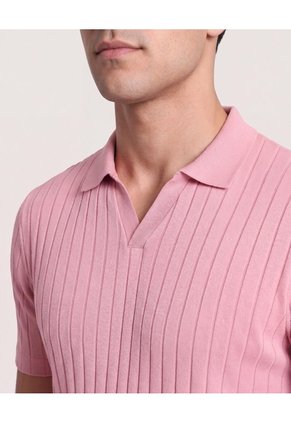 Polo Tricot Line Texture Para Hombre Rosa Ostu