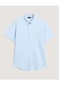 Camisa  Para Hombre Manga Corta Con Bolsillo Cuello C Color Azul Marca Ostu #60010881 de Ostu