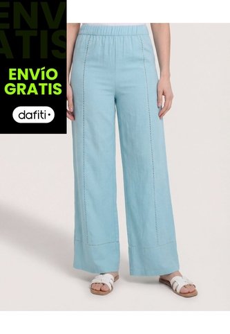Pantalón Amplio Con Elastico  Para Mujer Azul Ostu Ostu