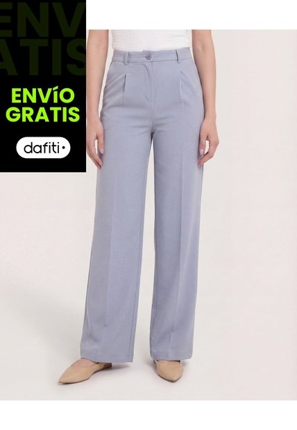 Pantalón Fluido Tiro Alto  Para Mujer Gris Ostu