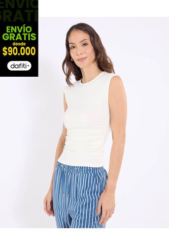 Camiseta  Para Mujer Manga Sisa Cuello Redondo Color Crema Marca Ostu #40092763 Ostu