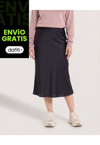 Falda En Satin  Para Mujer Negro Ostu Ostu