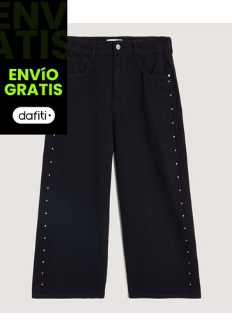 Jean Culotte Con Taches  Para Mujer Negro Ostu Ostu