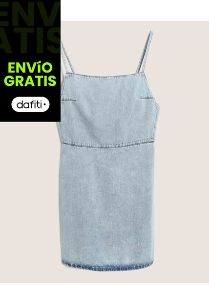 Vestido Corto Denim Tiras Delgadas  Para Mujer Azul Ostu