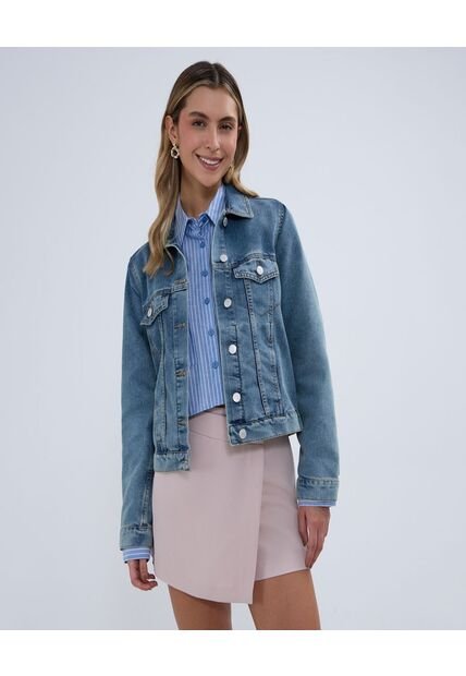 Chaqueta Para Mujer Trucker Color Azul Medio Marca Ostu #40080229