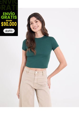 Camiseta  Para Mujer Crop Top Manga Corta Color Verde Marca Ostu #40092696 Ostu