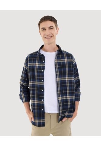 Camisa Para Hombre Manga Larga Sin Bolsillo Cuello Casual M Color Azul Marca Ostu #60010813 Ostu