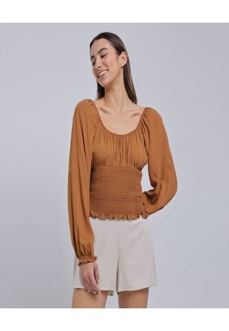 Blusa Para Mujer Manga Larga Color Café  Marca Ostu #40121021 Ostu