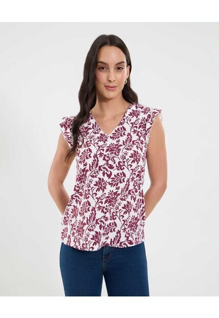 Blusa Para Mujer Manga Corta Color Vino Marca Ostu #40121159