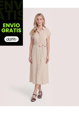 Vestido Camisero Unciolor  Para Mujer Piel Ostu Ostu