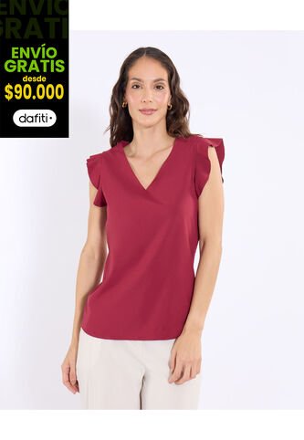 Blusa  Para Mujer Manga Corta Color Vino Marca Ostu #40121220 Ostu