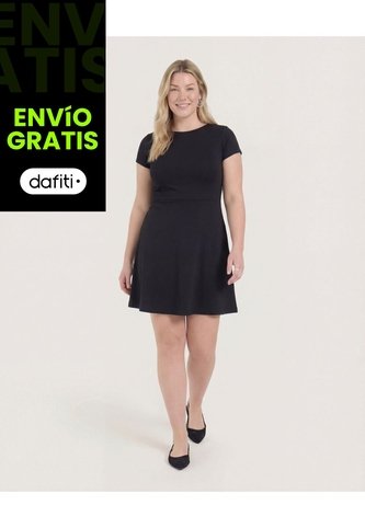 Vestido Escote Ojal Manga Casco  Para Mujer Negro Ostu Ostu