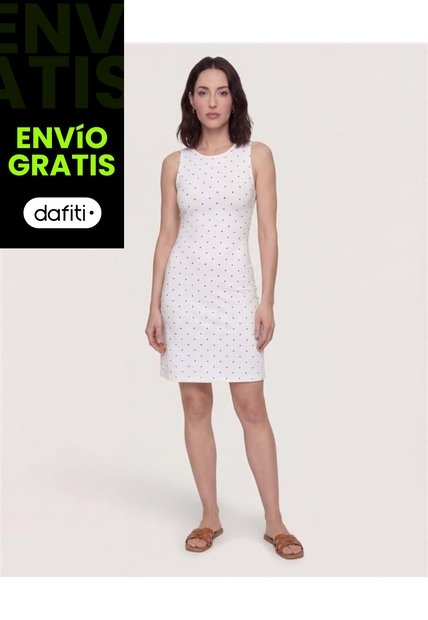 Vestido Corto Estampado  Para Mujer Crema Ostu