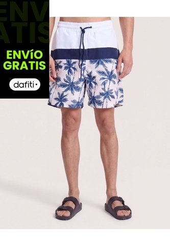 Pantaloneta De Baño Estampada  Para Hombre Azul Ostu Ostu