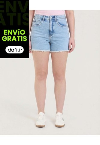 Short Mom Con Pedrería Decorativa  Para Mujer Azul Ostu Ostu