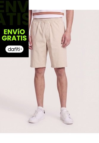 Bermuda Básica Con Bolsillos  Para Hombre Beige Ostu Ostu