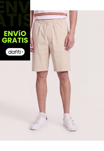 Bermuda Básica Con Bolsillos  Para Hombre Beige Ostu