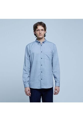 Camisa Para Hombre Manga Larga Con Bolsillo Color Azul  Marca Ostu #60010637 Ostu