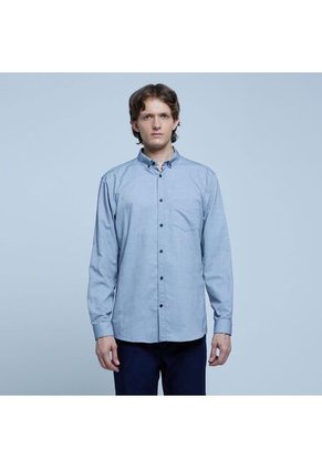 Camisa Para Hombre Manga Larga Con Bolsillo Color Azul  Marca Ostu #60010637