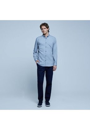 Camisa Para Hombre Manga Larga Con Bolsillo Color Azul  Marca Ostu #60010637