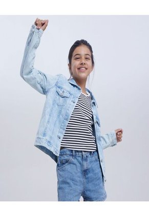 Chaqueta Para Niña Trucker Color Azul  Marca Ostu #90080036