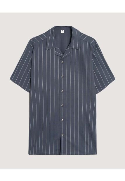 Camisa  Para Hombre Manga Corta Sin Bolsillo Cuello C Color Azul Marca Ostu #60010907