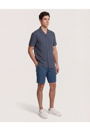 Camisa  Para Hombre Manga Corta Sin Bolsillo Cuello C Color Azul Marca Ostu #60010907