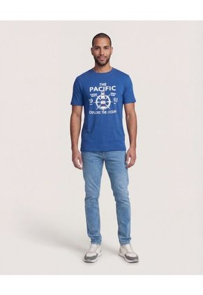 Camiseta  Para Hombre Manga Corta Cuello Redondo Color Azul Marca Ostu #60091899