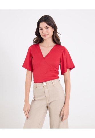 Camiseta Escote V Cruzado  Para Mujer Rojo Ostu Ostu