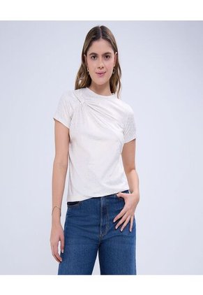 Camiseta Para Mujer Manga Corta Color Crema Marca Ostu #40092301