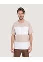 Camiseta Rayas Regular  Para Hombre Beige Ostu de Ostu