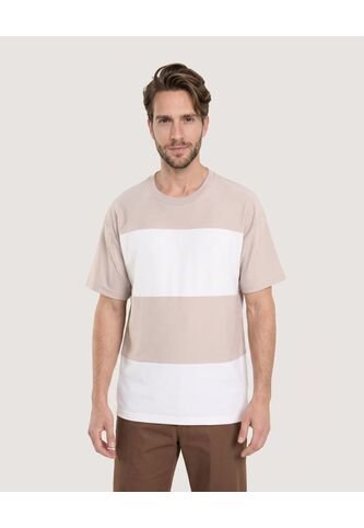 Camiseta Rayas Regular  Para Hombre Beige Ostu Ostu