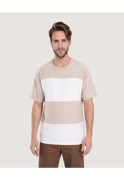 Camiseta Rayas Regular  Para Hombre Beige Ostu