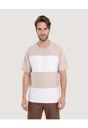 Camiseta Rayas Regular Para Hombre Beige Ostu