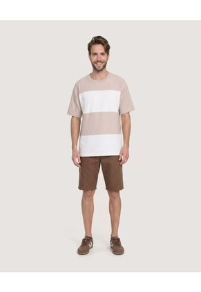 Camiseta Rayas Regular Para Hombre Beige Ostu