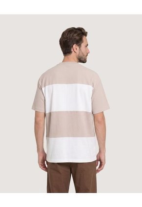 Camiseta Rayas Regular Para Hombre Beige Ostu
