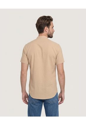 Camisa Manga Larga Con Bolsillo Para Hombre Beige Ostu