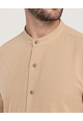 Camisa Manga Larga Con Bolsillo Para Hombre Beige Ostu