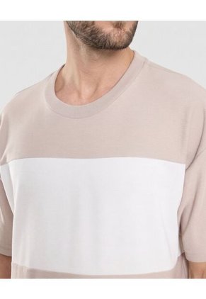 Camiseta Rayas Regular Para Hombre Beige Ostu